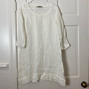 FLAX White 100% Linen Quarter Sleeve Tunic Top Swim Cover- Up Size S